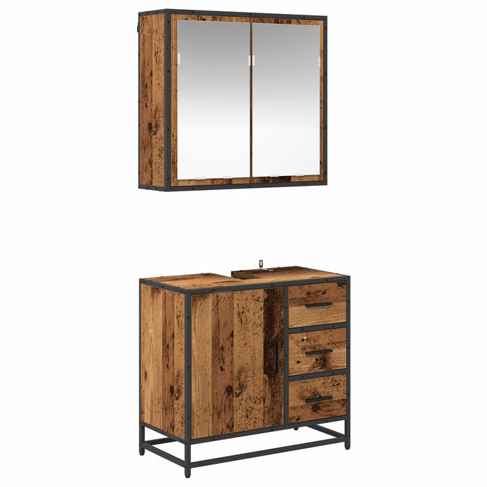 Set de mobilier pentru baie 2 pcs Lemn Vechi Lemn compozit - WALTI WALTI