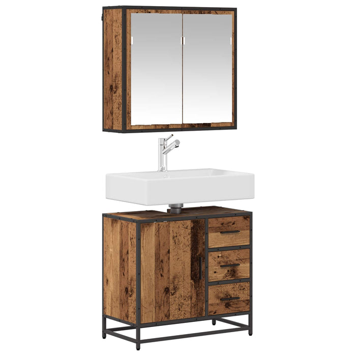 Set de mobilier pentru baie 2 pcs Lemn Vechi Lemn compozit - WALTI WALTI