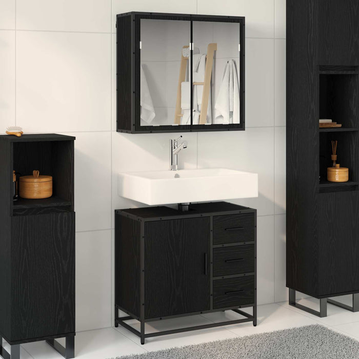 Set de mobilier pentru baie 2 pcs Stejar negru Lemn compozit - WALTI WALTI