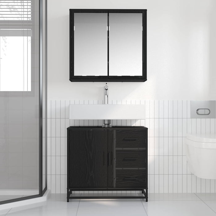 Set de mobilier pentru baie 2 pcs Stejar negru Lemn compozit - WALTI WALTI
