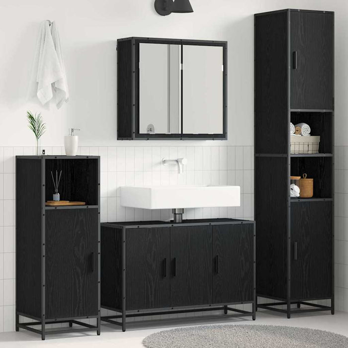 Set de mobilier pentru baie 4 pcs Stejar Negru Lemn compozit - WALTI WALTI
