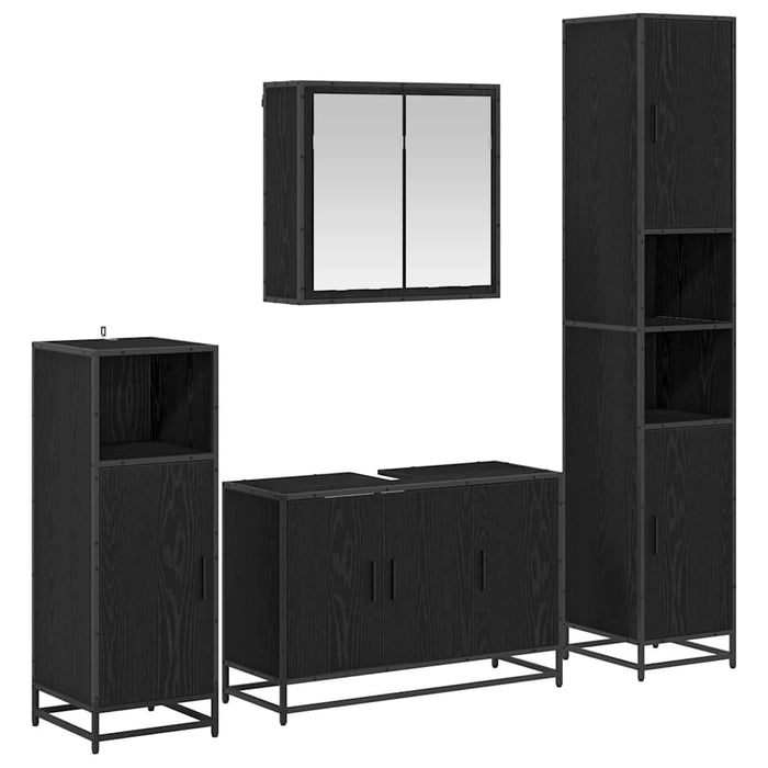 Set de mobilier pentru baie 4 pcs Stejar Negru Lemn compozit - WALTI WALTI