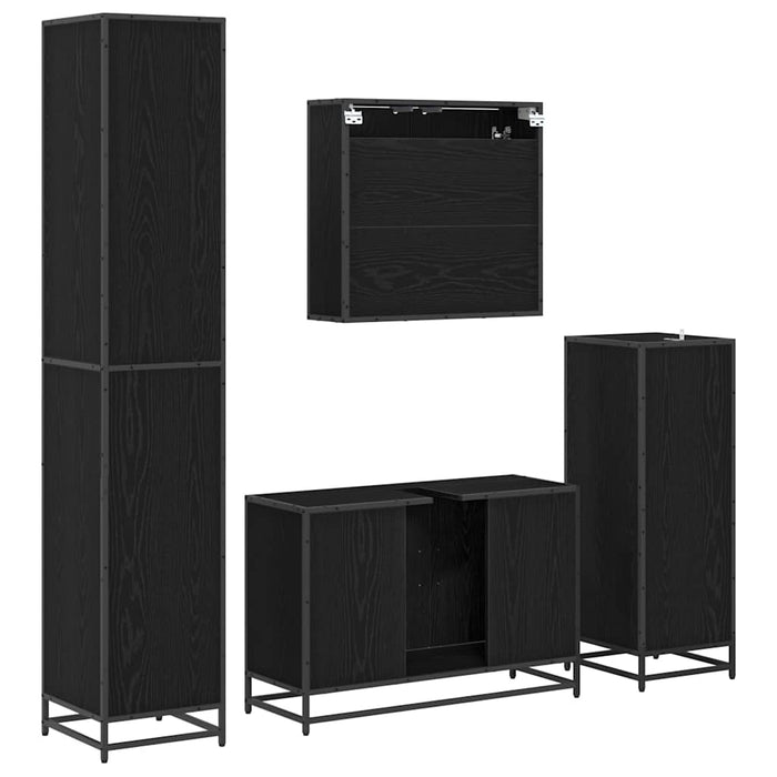 Set de mobilier pentru baie 4 pcs Stejar Negru Lemn compozit - WALTI WALTI
