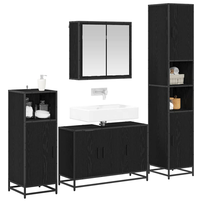 Set de mobilier pentru baie 4 pcs Stejar Negru Lemn compozit - WALTI WALTI