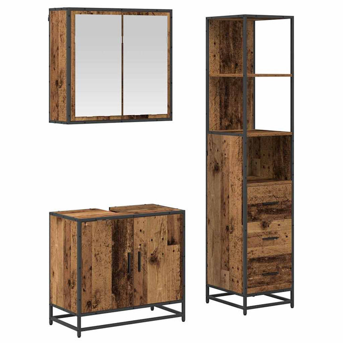Set de mobilier pentru baie 3 pcs Lemn Vechi Lemn compozit - WALTI WALTI
