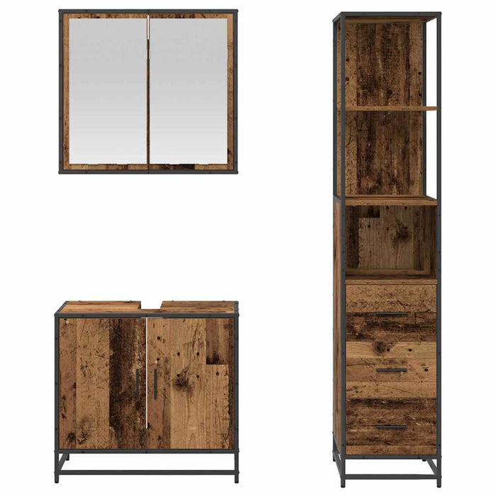 Set de mobilier pentru baie 3 pcs Lemn Vechi Lemn compozit - WALTI WALTI