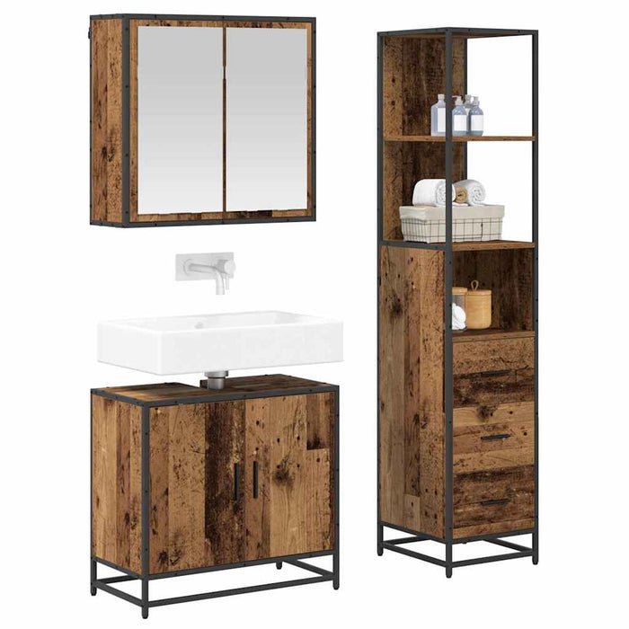 Set de mobilier pentru baie 3 pcs Lemn Vechi Lemn compozit - WALTI WALTI
