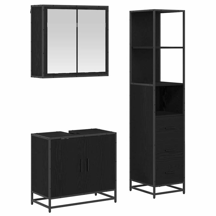 Set de mobilier pentru baie 3 pcs Stejar Negru Lemn compozit - WALTI WALTI