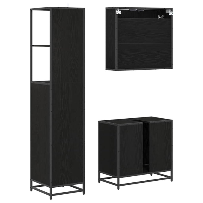 Set de mobilier pentru baie 3 pcs Stejar Negru Lemn compozit - WALTI WALTI