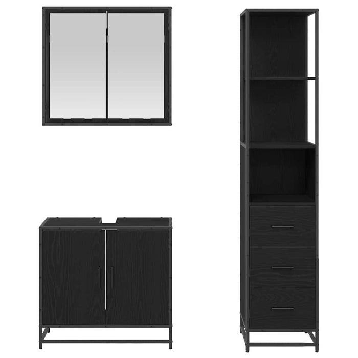 Set de mobilier pentru baie 3 pcs Stejar Negru Lemn compozit - WALTI WALTI