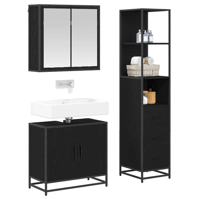 Set de mobilier pentru baie 3 pcs Stejar Negru Lemn compozit - WALTI WALTI