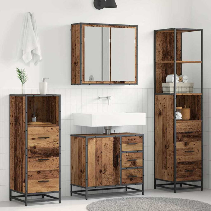 Set de mobilier pentru baie 4 pcs Lemn Vechi Lemn compozit - WALTI WALTI