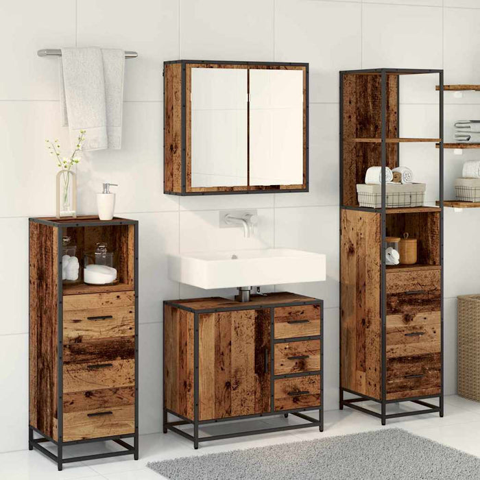 Set de mobilier pentru baie 4 pcs Lemn Vechi Lemn compozit - WALTI WALTI
