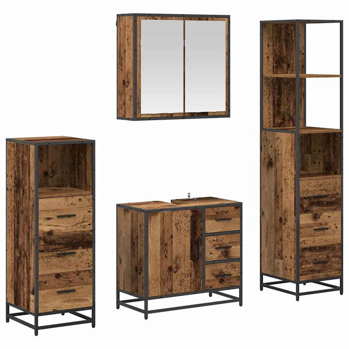 Set de mobilier pentru baie 4 pcs Lemn Vechi Lemn compozit - WALTI WALTI