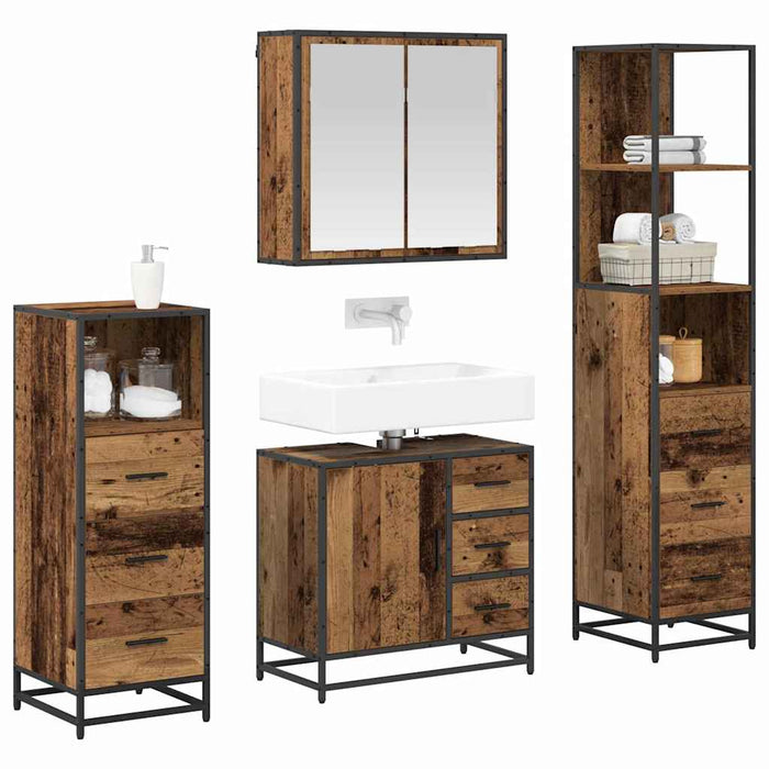 Set de mobilier pentru baie 4 pcs Lemn Vechi Lemn compozit - WALTI WALTI
