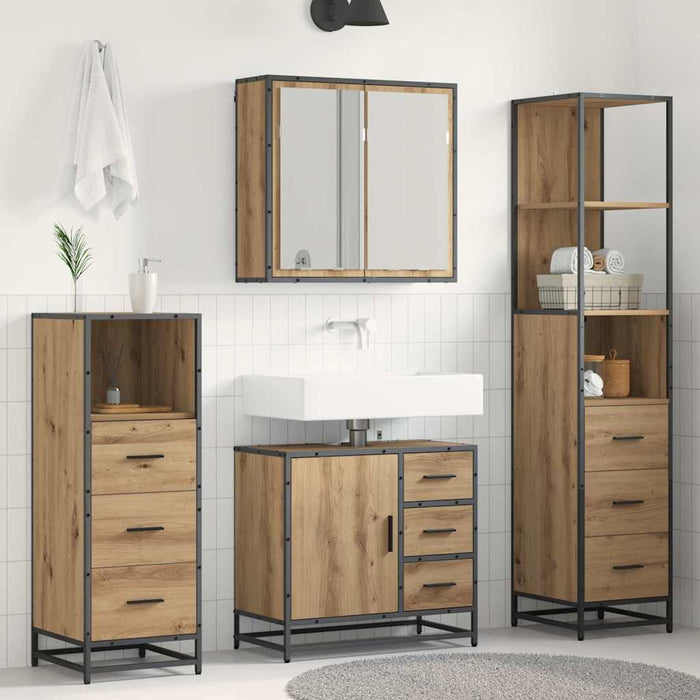 Set de mobilier pentru baie cu sertar 4 pcs Stejar Artizanal - WALTI WALTI