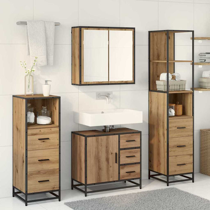 Set de mobilier pentru baie cu sertar 4 pcs Stejar Artizanal - WALTI WALTI