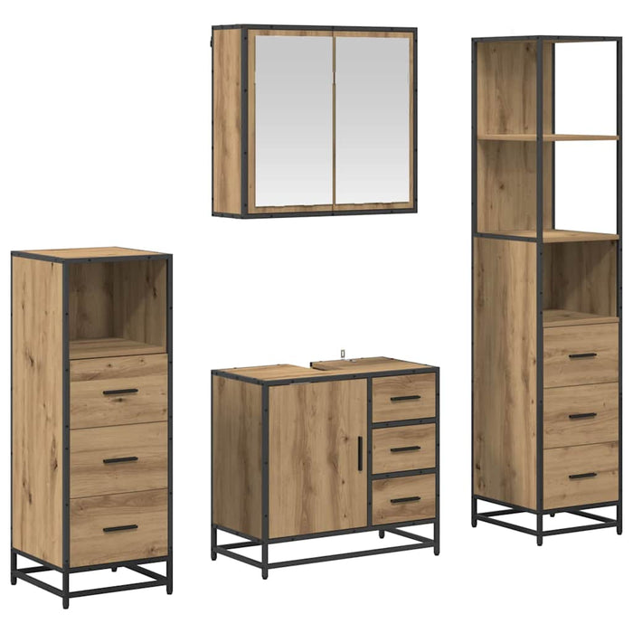 Set de mobilier pentru baie cu sertar 4 pcs Stejar Artizanal - WALTI WALTI