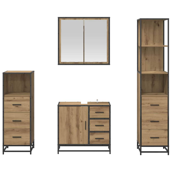 Set de mobilier pentru baie cu sertar 4 pcs Stejar Artizanal - WALTI WALTI