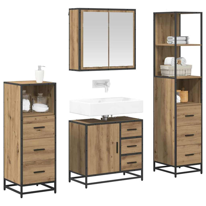 Set de mobilier pentru baie cu sertar 4 pcs Stejar Artizanal - WALTI WALTI