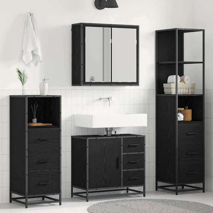 Set de mobilier pentru baie 4 pcs Stejar Negru Lemn compozit - WALTI WALTI