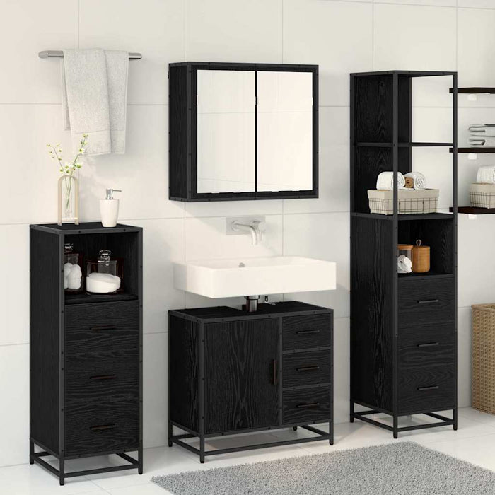 Set de mobilier pentru baie 4 pcs Stejar Negru Lemn compozit - WALTI WALTI