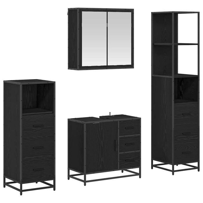 Set de mobilier pentru baie 4 pcs Stejar Negru Lemn compozit - WALTI WALTI