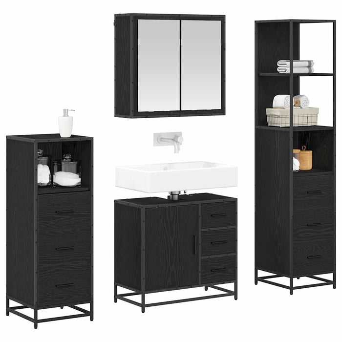 Set de mobilier pentru baie 4 pcs Stejar Negru Lemn compozit - WALTI WALTI