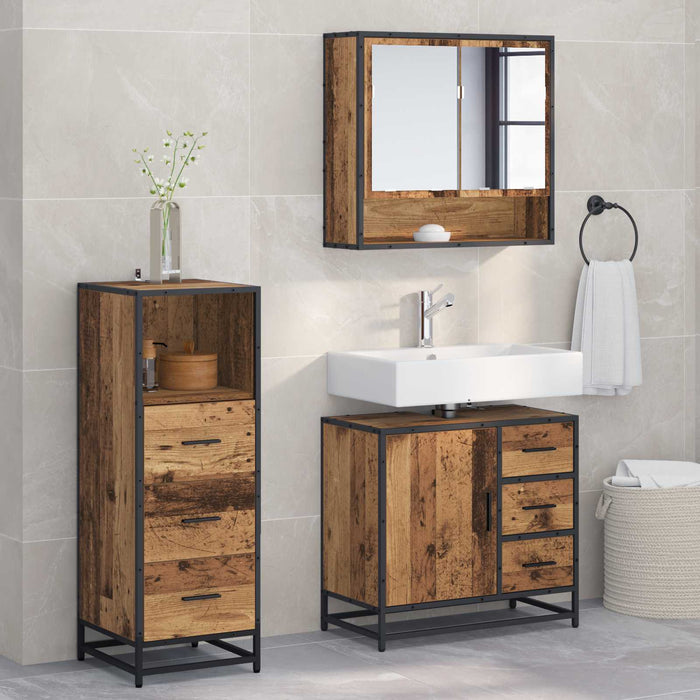 Set de mobilier pentru baie 3 pcs Lemn Vechi Lemn compozit - WALTI WALTI