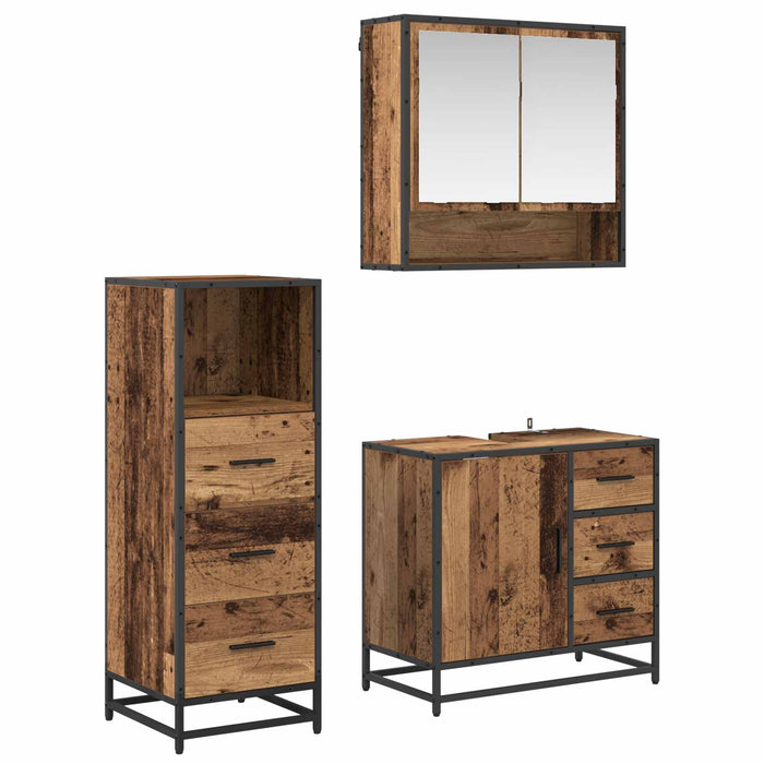 Set de mobilier pentru baie 3 pcs Lemn Vechi Lemn compozit - WALTI WALTI