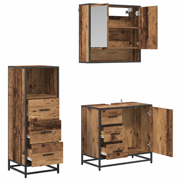 Set de mobilier pentru baie 3 pcs Lemn Vechi Lemn compozit - WALTI WALTI