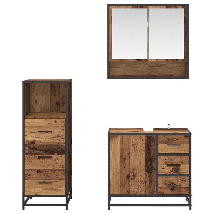 Set de mobilier pentru baie 3 pcs Lemn Vechi Lemn compozit - WALTI WALTI