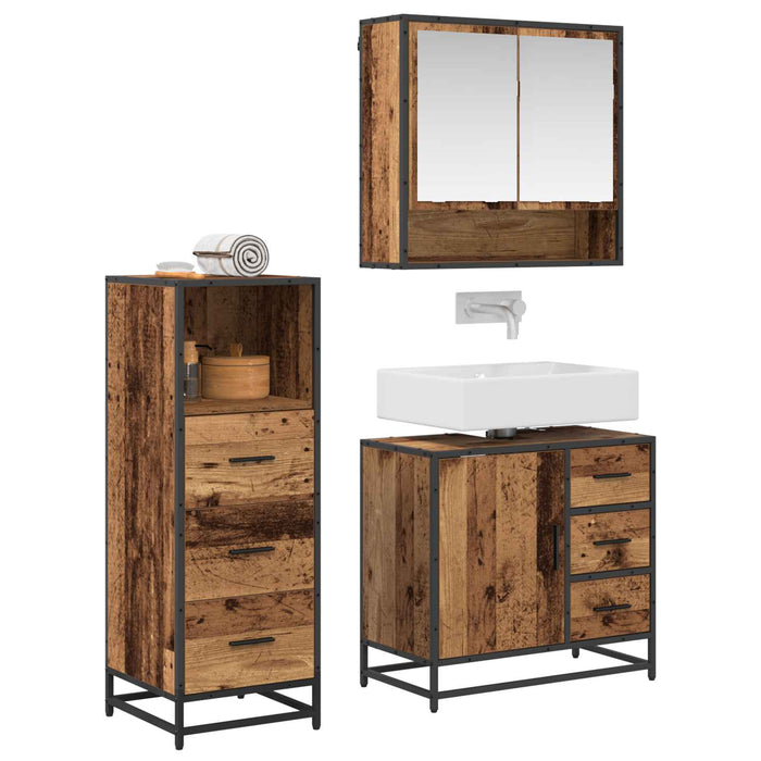 Set de mobilier pentru baie 3 pcs Lemn Vechi Lemn compozit - WALTI WALTI