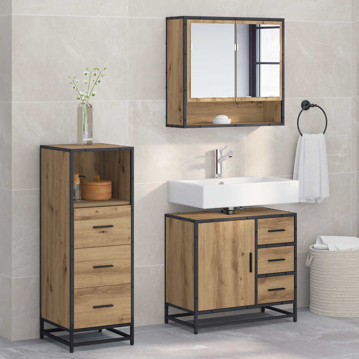 Set de mobilier pentru baie cu sertar 3 pcs Stejar Artizanal - WALTI WALTI