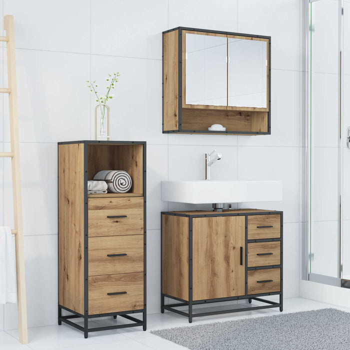 Set de mobilier pentru baie cu sertar 3 pcs Stejar Artizanal - WALTI WALTI