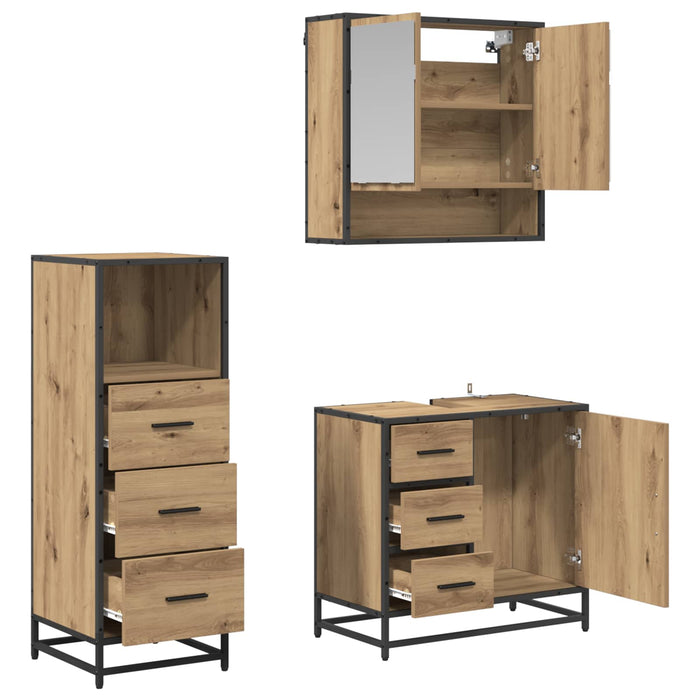 Set de mobilier pentru baie cu sertar 3 pcs Stejar Artizanal - WALTI WALTI