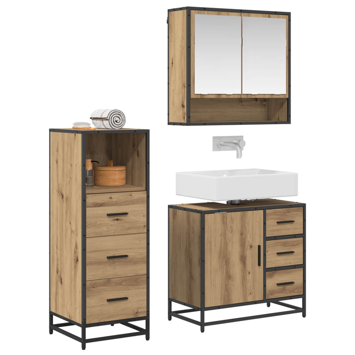 Set de mobilier pentru baie cu sertar 3 pcs Stejar Artizanal - WALTI WALTI