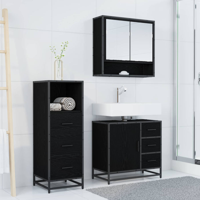 Set de mobilier pentru baie 3 pcs Stejar Negru Lemn compozit - WALTI WALTI