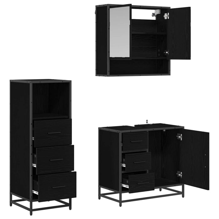Set de mobilier pentru baie 3 pcs Stejar Negru Lemn compozit - WALTI WALTI