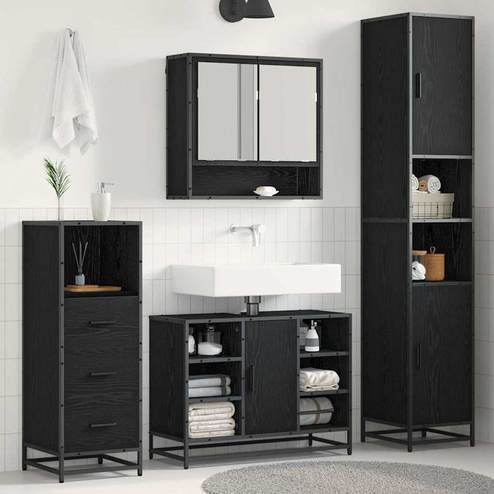 Set de mobilier pentru baie 3 pcs Stejar Negru Lemn compozit - WALTI WALTI