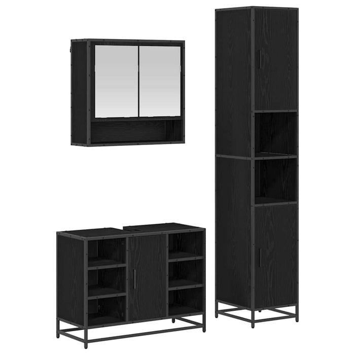 Set de mobilier pentru baie 3 pcs Stejar Negru Lemn compozit - WALTI WALTI