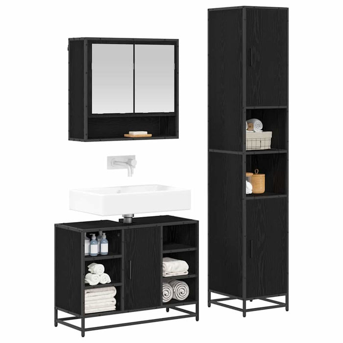 Set de mobilier pentru baie 3 pcs Stejar Negru Lemn compozit - WALTI WALTI