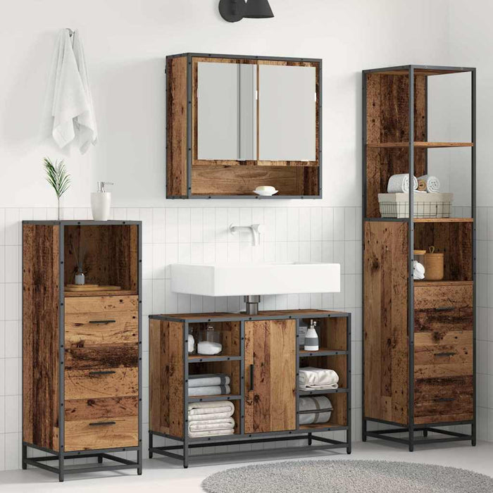 Set de mobilier pentru baie 4 pcs Lemn Vechi Lemn compozit - WALTI WALTI