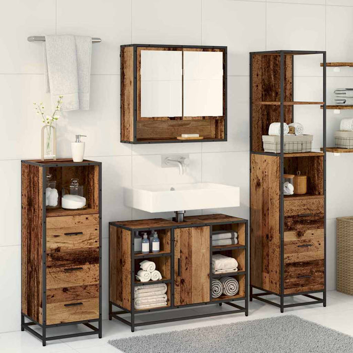 Set de mobilier pentru baie 4 pcs Lemn Vechi Lemn compozit - WALTI WALTI