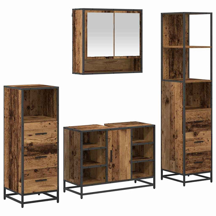 Set de mobilier pentru baie 4 pcs Lemn Vechi Lemn compozit - WALTI WALTI