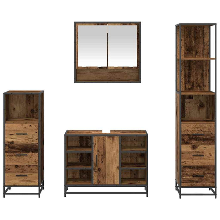 Set de mobilier pentru baie 4 pcs Lemn Vechi Lemn compozit - WALTI WALTI