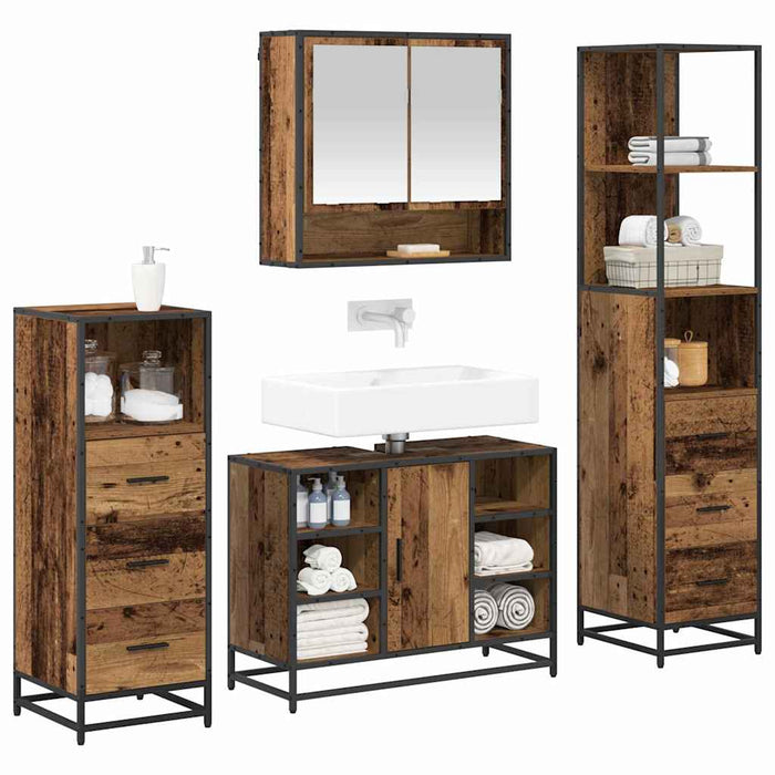 Set de mobilier pentru baie 4 pcs Lemn Vechi Lemn compozit - WALTI WALTI