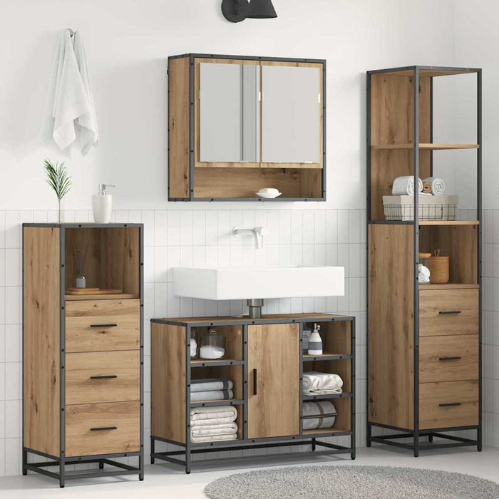 Set de mobilier pentru baie cu sertar 4 pcs Stejar Artizanal WALTI