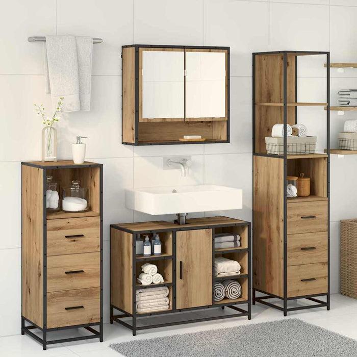 Set de mobilier pentru baie cu sertar 4 pcs Stejar Artizanal WALTI
