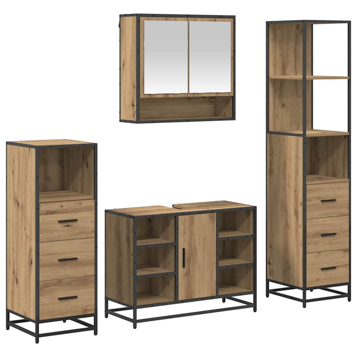 Set de mobilier pentru baie cu sertar 4 pcs Stejar Artizanal WALTI